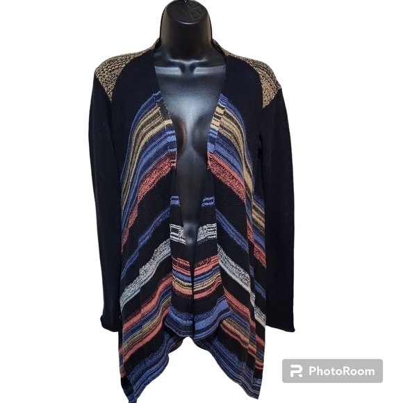 Elan Women's 100% Cotton Colorful Striped Flowy Knit Sweater Cardigan Size S - Picture 1 of 7